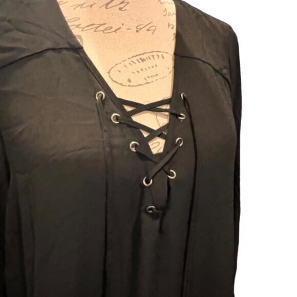 NWT Zac & Rachel Black Long Sleeve Blouse Size Small Lace Up Neckline Sheer Flow - Picture 3 of 15